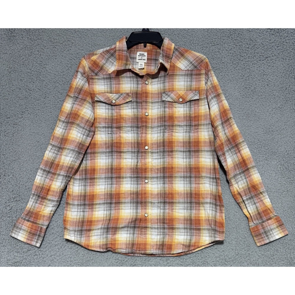 Lands End Blake Shelton Multicolor Plaid Pearl Snap Button Shirt Boys 2XL 18-20